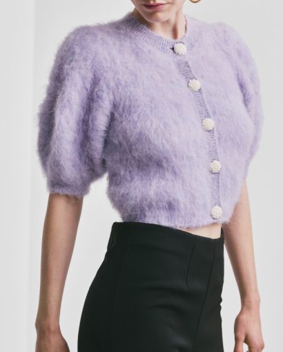 Hairy knit puffed jacket - Sky blue