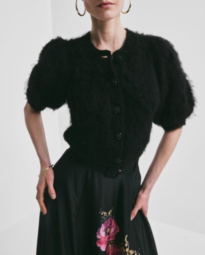 Hairy knit puffed jacket - Black