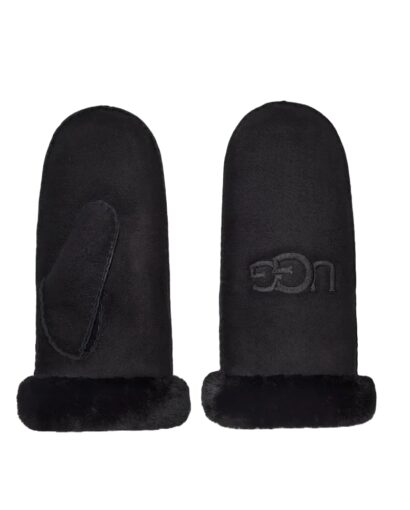 Sheepskin embroider mittens - Black