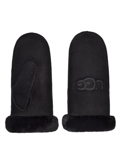 Sheepskin embroider mittens - Black