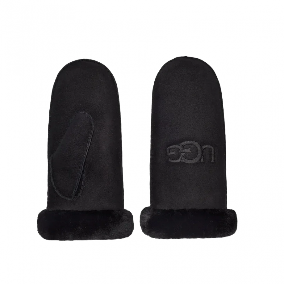 Sheepskin embroider mittens - Black