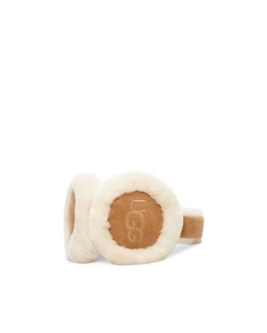 Sheepskin embroidery earmuff - Chestnut