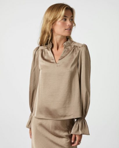 Amara Heavy sateen bedaz blouse - Dark taupe