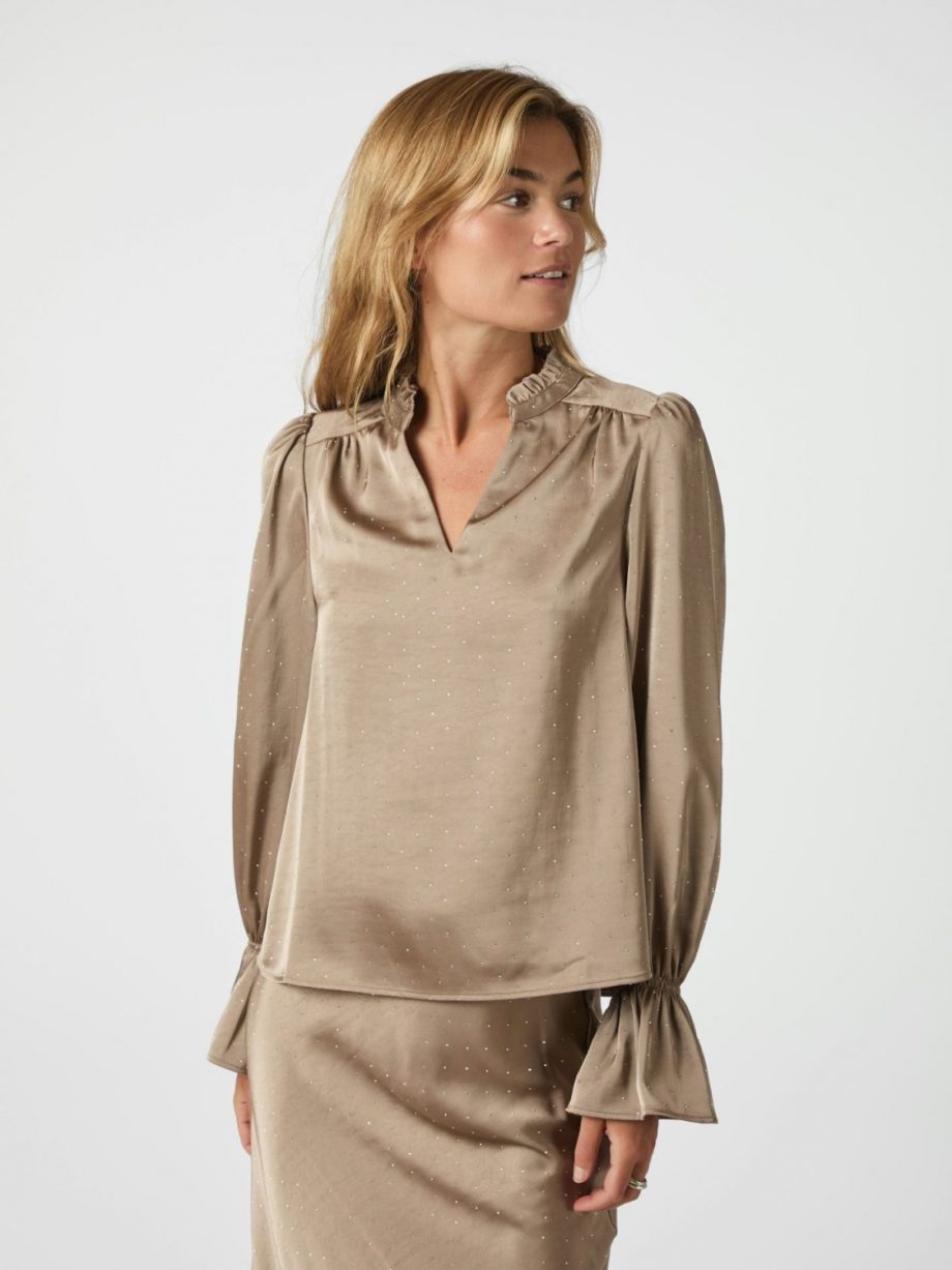 Amara Heavy sateen bedaz blouse - Dark taupe
