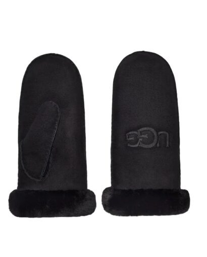 Sheepskin embroider mittens - Black