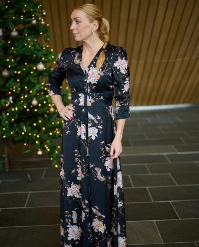 Satin button down dress - Midnight birds