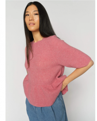 Thora SS O-neck frill knit - Dusty rose