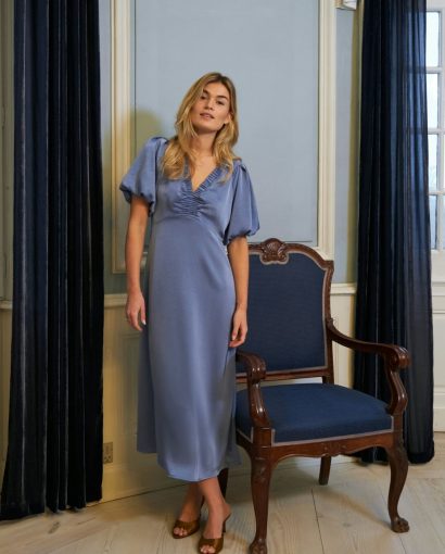 Illana heavy sateen dress - Smoke blue