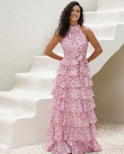 Angel maxi halterneck dress - Garden serenade
