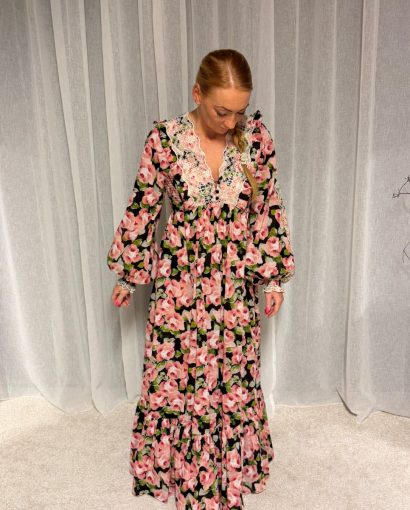 Cotton Slub Maxi Dress - Rose Bouquet