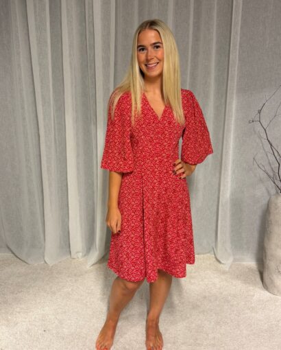 Spring V-neck dress - Red dots