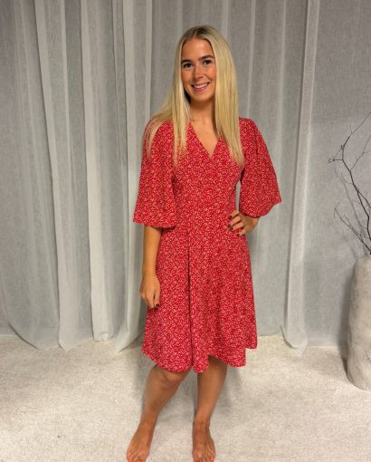 Spring V-neck dress - Red dots