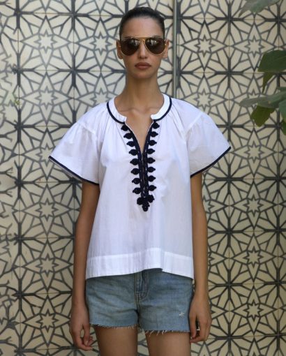 Clematis top - White w/navy