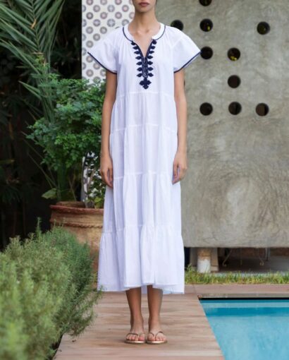 Camelia maxi dress - White w/navy