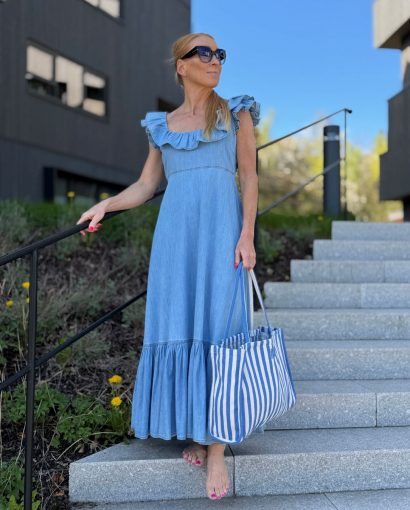 Denim ruffle dress - Light blue