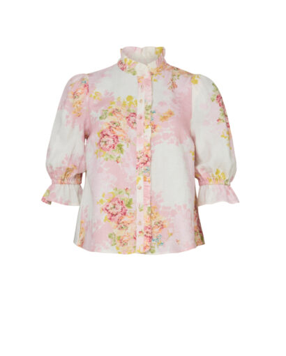 Linen ruffle blouse - Rose amore