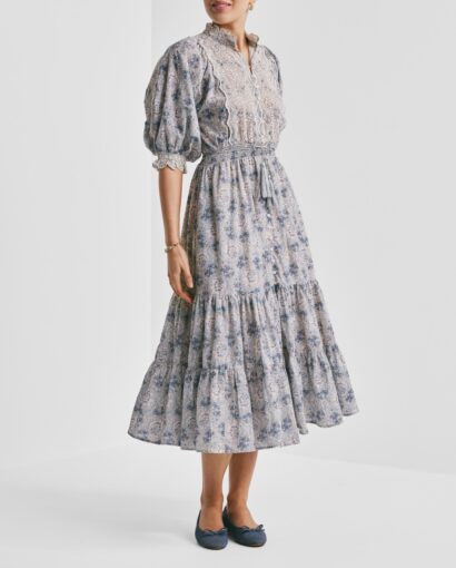 Cotton Slub Midi Dress - Blue Paisley