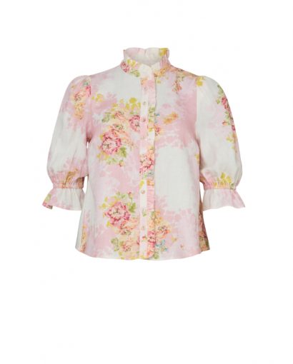 Linen ruffle blouse - Rose amore