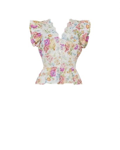 Cotton Slub Flounce Top - Floral