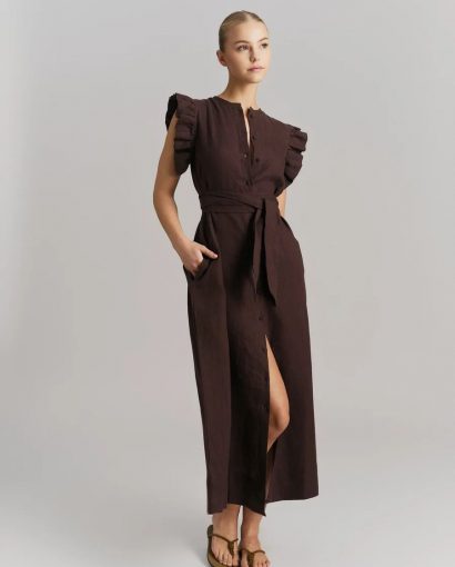 Pam Linen Dress - Dark Brown