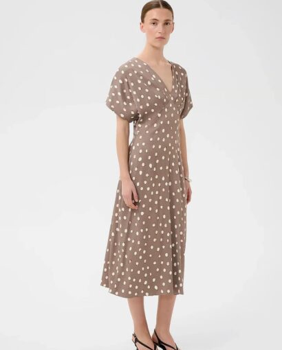 Henri fitted dress - Brown brush dots