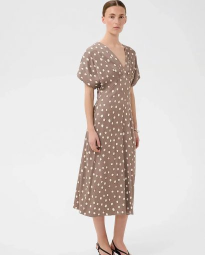 Henri fitted dress - Brown brush dots