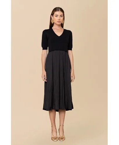 Landon solid dress - Pleated black