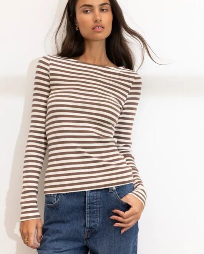 Petronella rib boatneck - Brown stripe