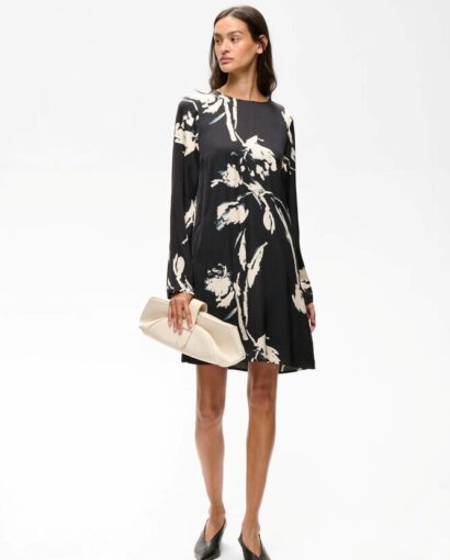 Meadow short dress - Black painted flower