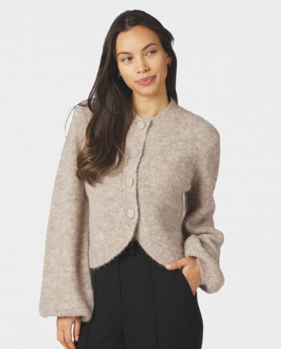 Gio Fluffy knit cardigan - Beige mel
