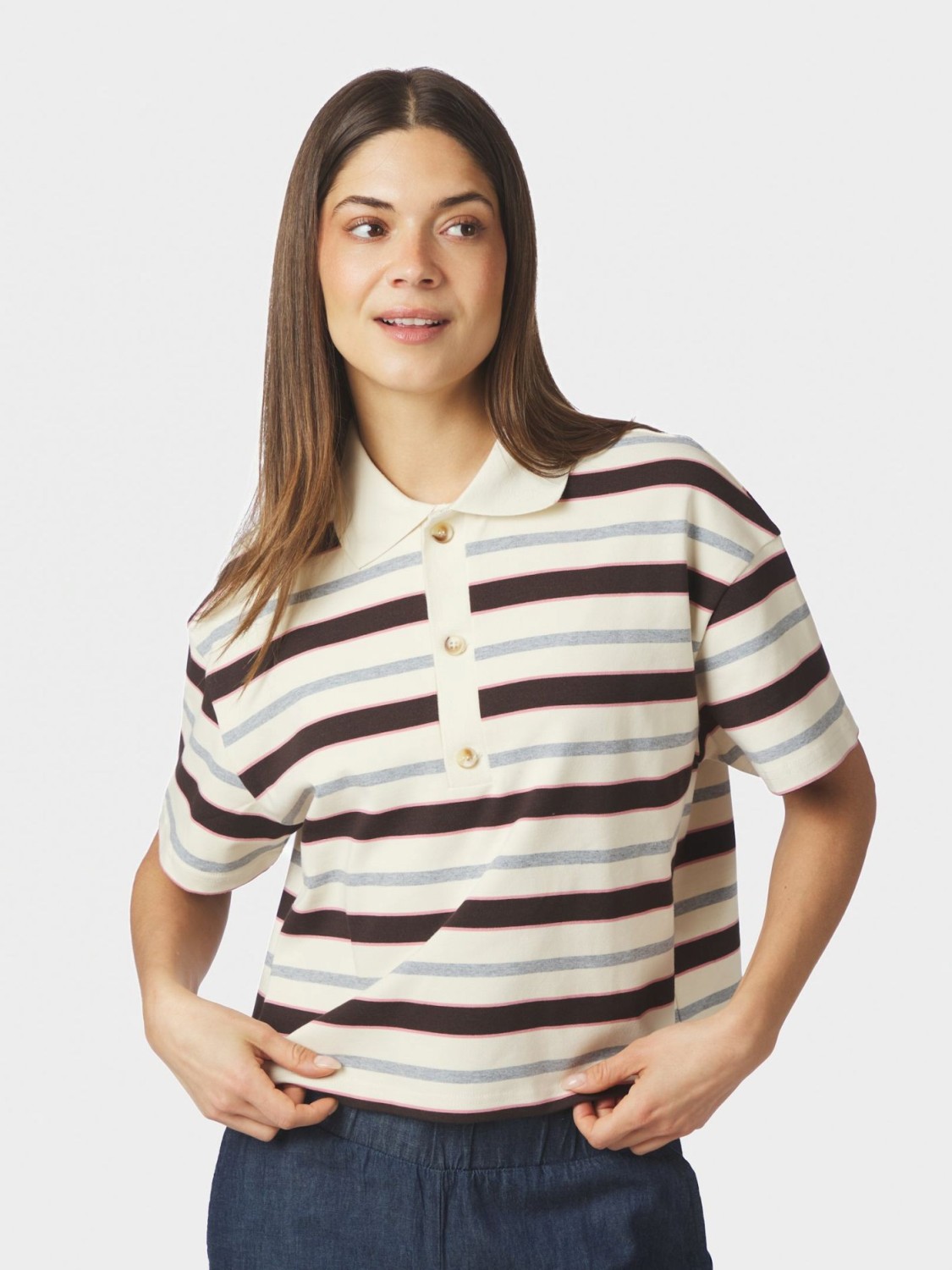 Vennera triple stripe polo tee – Grey