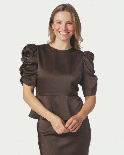 Benua heavy sateen blouse - Dark brown