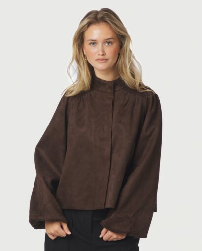 Tirsa faux suede jacket - Dark brown