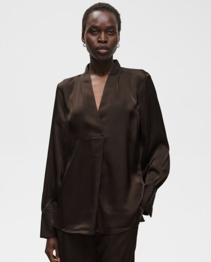 Dawn V-neck blouse  - Chocolate brown