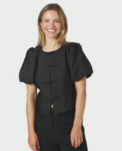 Anela mandarin dull satin blouse - Black