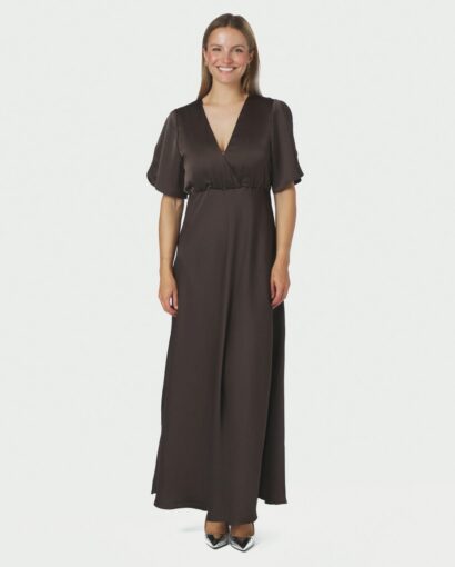 Zelina heavy sateen dress - Dark brown