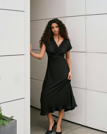 Clarita drapy sateen dress - Black