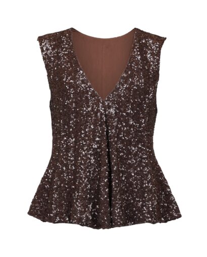 Beaded V-neck top - Chocolate