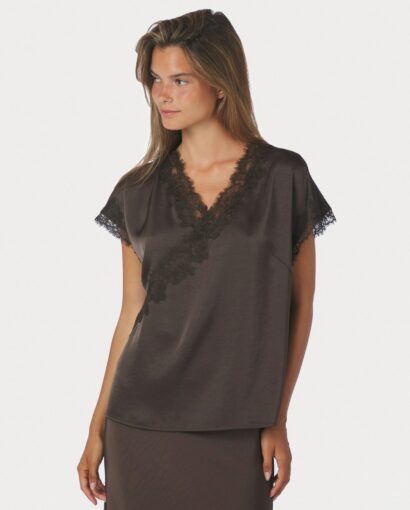 Benera heavy sateen lace blouse - Dark brown